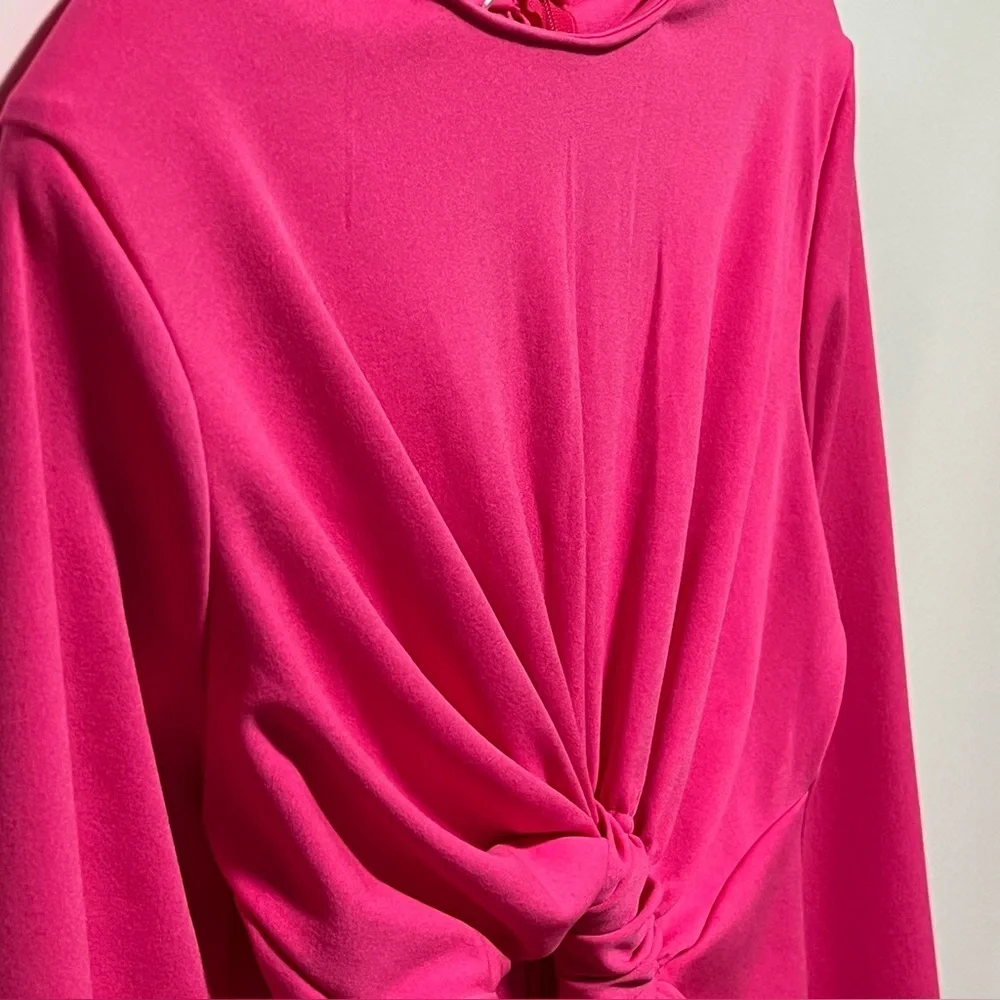 Shein Vibrant chic Hot Pink long sleeve twist front cutout snap closure bodysuit - Picture 8 of 8